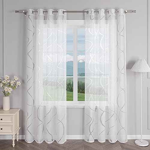 Delien Gardinenschals Ausbrenner Transparente Gardinen mit Ösen Modern »Wellen« Fenster Gardinen Wohnzimmer Flächenvorhänge Ösenschals Vorhang mit Wellenmuster 1 St. Weiß,BxH 140x145cm von Delien