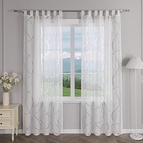 Delien Gardinenschals Ausbrenner Transparente Gardinen mit Schlaufen Modern »Wellen« Fenster Gardinen Wohnzimmer Flächenvorhänge Schlaufenschals Vorhang mit Wellenmuster 1 St. Weiß,BxH 140x145cm von Delien