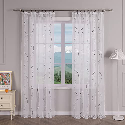 Delien Gardinenschals Wohnzimmer Transparente Gardinen mit Kräuselband Modern »Wellen« Fenster Gardinen Stickerei Flächenvorhänge Dekoschals Vorhang mit Wellenmuster 1 St. Grau,BxH 140x175cm von Delien