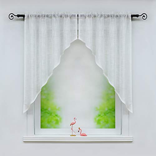 Delien Leichte Scheibengardine mit Leinenoptik als Sichtschutz Landhausflair Kleinfenster mit Tunnelzug (2 Stück, je BxH: 120x125cm),Weiß von Delien