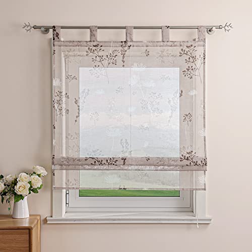 Delien Raffrollo Leinenoptik Transparente Rollos Landhaus Küche Gardine Modern Raffgardine mit Blumendruck »Löwenzahn« Schlaufenrollo für Klein Fenster mit Schlaufen BxH 100x140cm,Sand von Delien