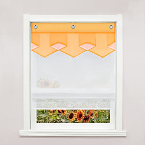 Delien Raffrollo mit Hakenaufhängung ohne Bohren Transparente Ösenrollo Doppelschichtige Raffgardine »Pfeil« Moderne Rollos Wohnzimmer Fenster Gardine 1 St. BxH 140x140cm,Orange von Delien