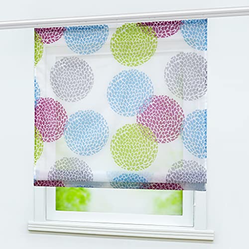 Delien Raffrollo mit Klettband Voile Raffgardine Kurzer Vorhang mit Kreismuster Bändchenrollo Küche »Litchi« Kurzschals Cafe Fenster Gardine 1 Stück BxH 60x140cm,Bunt von Delien