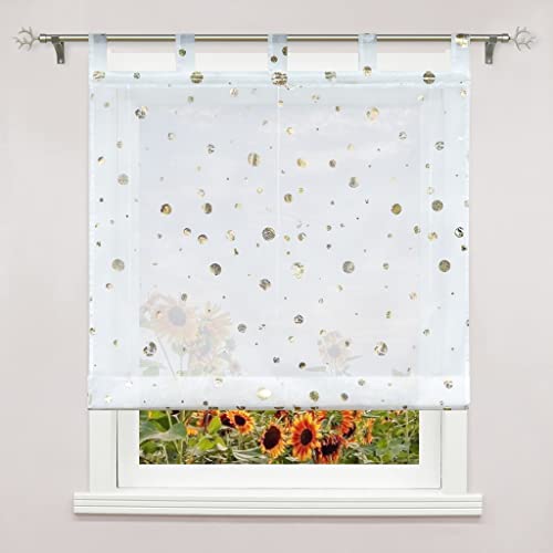 Delien Raffrollo mit Schlaufen Transparente Raffgardine Kurz Vorhang Schlaufenrollo Modern Schals »Bubble« Küche Store Fenster Wohnzimmer Gardine 1 St. BxH 100x150cm,Gold von Delien