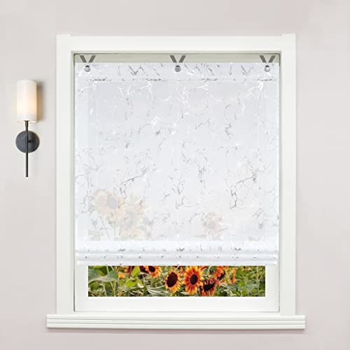 Delien Raffrollo ohne Bohren Voile Transparente Raffgardine Ösenrollo mit Silbermuster »Marmor« Kurzschals Modern Fenstergardine mit Hakenaufhängung 1 St. BxH 120x130cm,Weiß Delien Raffrollo ohne Bohren Voile Transparente Raffgardine Ösenrollo mit Silbermuster »Marmor« Kurzschals Modern Fenstergardine mit Hakenaufhängung 1 St. BxH 120x130cm,Weiß von Delien