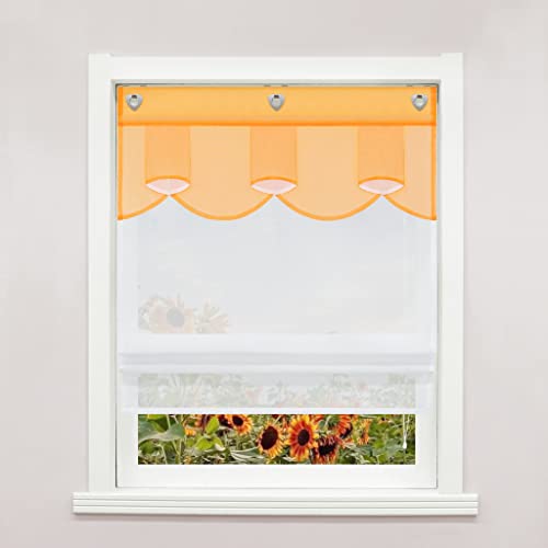 Delien Raffrollo ohne Bohren mit Hakenaufhängung Transparente Raffgardine Doppelschichtiges Ösenrollo »Bogen« Wohnzimmer Rollos Moderne Fenster Gardine 1 St. BxH 140x140cm,Orange von Delien