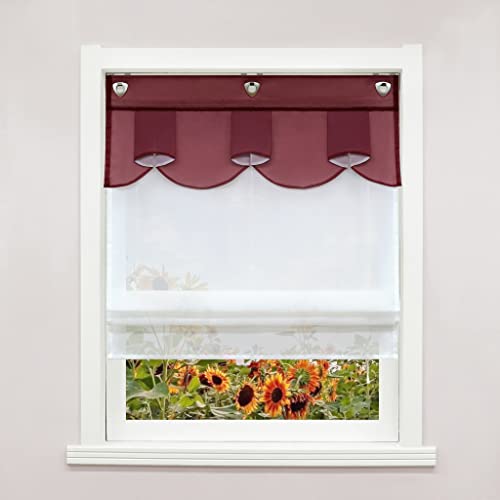 Delien Raffrollo ohne Bohren mit Hakenaufhängung Transparente Raffgardine Doppelschichtiges Ösenrollo »Bogen« Wohnzimmer Rollos Moderne Fenster Gardine 1 St. BxH 60x140cm,Weinrot von Delien