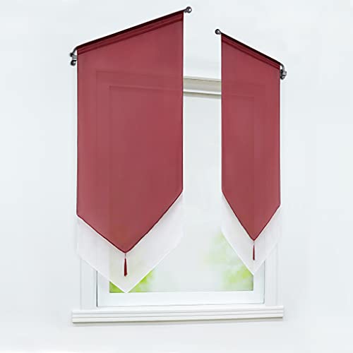 Delien Scheibengardine Modern Kurzstores Voile Türgardine Bistrogardinen Zweifarbig Gardinen Doppelschicht Kurzgardinen mit Quaste Vorhang Kurz mit Tunnelzug BxH 60x90cm,Rot Delien Scheibengardine Modern Kurzstores Voile Türgardine Bistrogardinen Zweifarbig Gardinen Doppelschicht Kurzgardinen mit Quaste Vorhang Kurz mit Tunnelzug BxH 60x90cm,Rot von Delien