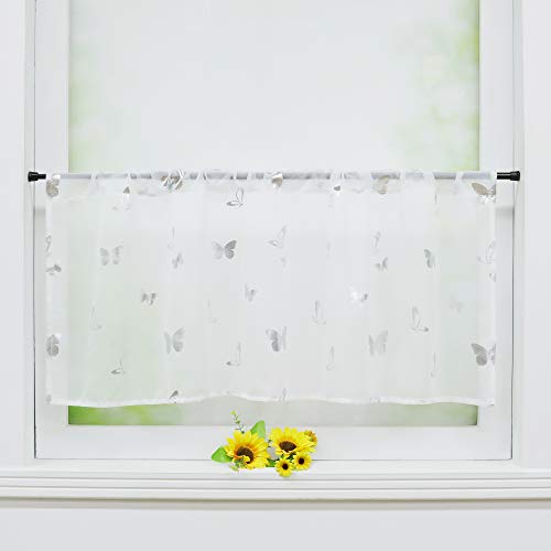 Delien Scheibengardine Voile Bistrogardinen mit Durchstangenzug Gardine Küche Kurzstores »Schmetterling« Transparente Kurzgardine Schals Esszimmer Kurzer Vorhang BxH 90x45cm,Silber Delien Scheibengardine Voile Bistrogardinen mit Durchstangenzug Gardine Küche Kurzstores »Schmetterling« Transparente Kurzgardine Schals Esszimmer Kurzer Vorhang BxH 90x45cm,Silber von Delien