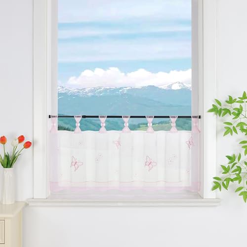 Delien Scheibengardine Voile Bistrogardinen mit Schlaufen Küchen Kurzstore Stickerei »Schmetterling« Transparente Durchstangenzug Stores Gardine Kurzvorhang BxH 120x60cm,Rosa Delien Scheibengardine Voile Bistrogardinen mit Schlaufen Küchen Kurzstore Stickerei »Schmetterling« Transparente Durchstangenzug Stores Gardine Kurzvorhang BxH 120x60cm,Rosa von Delien