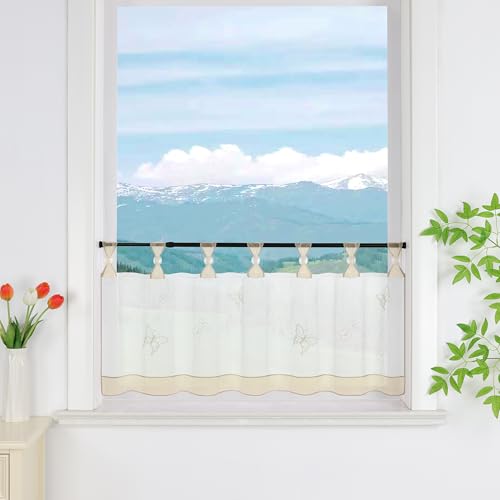 Delien Scheibengardine Voile Bistrogardinen mit Schlaufen Küchen Kurzstore Stickerei »Schmetterling« Transparente Durchstangenzug Stores Gardine Kurzvorhang BxH 90x45cm,Sand Delien Scheibengardine Voile Bistrogardinen mit Schlaufen Küchen Kurzstore Stickerei »Schmetterling« Transparente Durchstangenzug Stores Gardine Kurzvorhang BxH 90x45cm,Sand von Delien