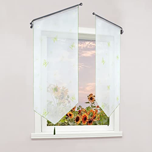 Delien Scheibengardine mit Durchstangenzug Kurzstores Türgardine Bistrogardinen Stickerei »Schmetterling« Küche Kurzgardinen mit Quaste Kurzer Vorhang 1 St. BxH 80x150cm,Grün Delien Scheibengardine mit Durchstangenzug Kurzstores Türgardine Bistrogardinen Stickerei »Schmetterling« Küche Kurzgardinen mit Quaste Kurzer Vorhang 1 St. BxH 80x150cm,Grün von Delien