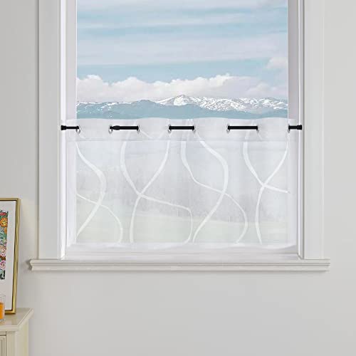 Delien Scheibengardine mit Ösen Ausbrenner Bistrogardinen Modern Kurzstores für Küche Transparente Gardinen mit Bogenlinie Muster Klein Fenster Kurz Schals Landhaus BxH 90x30cm,Weiß von Delien