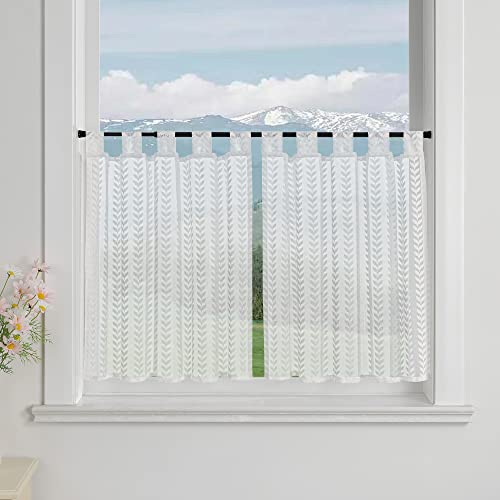 Delien Scheibengardinen 2er Set Landhaus Bistrogardine mit Strickmuster »Weidenzweig« Küchengardinen Modern Dekoschals Kurz Fenstergardinen mit Schlaufen BxH 120x60cm,Weiß von Delien