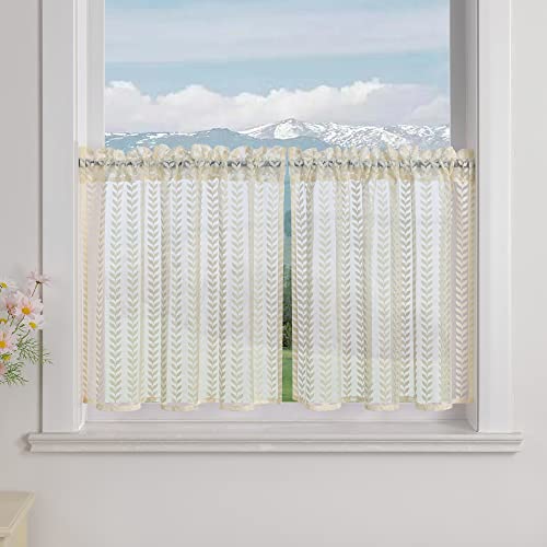 Delien Scheibengardinen 2er Set Landhaus Bistrogardine mit Strickmuster »Weidenzweig« Küchengardinen Modern Dekoschals Kurz Fenstergardinen mit Tunnelzug BxH 120x60cm,Beige von Delien