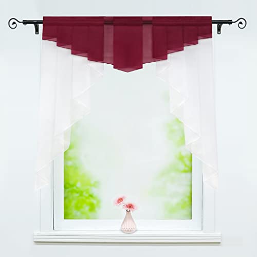 Delien Scheibengardinen mit Durchstangenzug oder Kräuselband Voile Bistrogardinen Modern Küche Kleinfenster Transparente Gardinen Kurzstores Kurzgardinen 1 Stück BxH 80x80cm,Weinrot von Delien