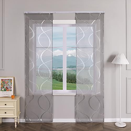 Delien Schiebevorhänge 2er Set Ausbrenner Schiebe Flächenvorhänge mit Wellen Muster Transparente Vorhang Modern Wohnzimmer Gardinen Fenster Schals mit Klettband BxH 57x225cm,Grau von Delien