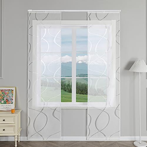 Delien Schiebevorhänge 2er Set Ausbrenner Schiebe Flächenvorhänge mit Wellen Muster Transparente Vorhang Modern Wohnzimmer Gardinen Fenster Schals mit Klettband BxH 57x225cm,Weiß von Delien