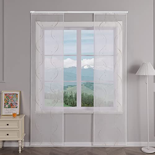 Delien Schiebevorhänge 2er Set Transparente Schiebegardinen Modern mit Paneelwagen Flächenvorhänge mit Wellenmuster Wohnzimmer Fenster Gardinen Bestickt mit Klettband BxH 57x175cm,Sand Delien Schiebevorhänge 2er Set Transparente Schiebegardinen Modern mit Paneelwagen Flächenvorhänge mit Wellenmuster Wohnzimmer Fenster Gardinen Bestickt mit Klettband BxH 57x175cm,Sand von Delien