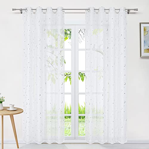 Delien Voile 1 St. Gardinenschals Modern Transparente Gardinen für Wohnzimmer Stores Vorhang mit Silbermuster Flächenvorhänge Fenster Schal Vorhänge mit Ösen,BxH 140x145cm,Weiß von Delien