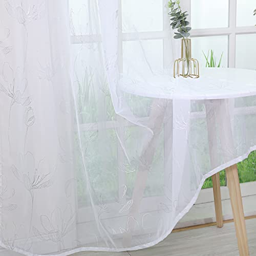 Delien Voile 1 St. Gardinenschals Modern Transparente Gardinen für Wohnzimmer Stores Vorhang mit Silbermuster Flächenvorhänge Fenster Schal Vorhänge mit Schlaufen,BxH 140x245cm,Weiß von Delien