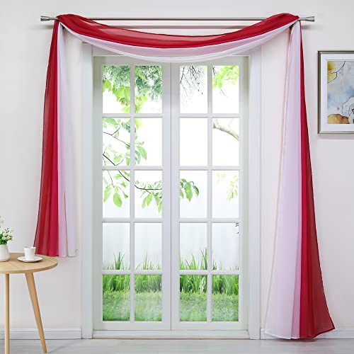 Delien Voile 1er Pack Gardinenschals Querbehang Transparente Gardine Freihanddeko Vorhang Einfarbige Farbverlauf Dekoschals Hängevorhang für Wohnzimmer Hochzeit Feier Party BxH 140x300cm,Rot von Delien