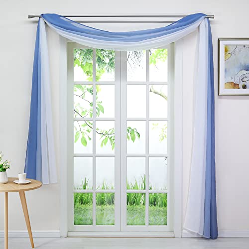 Delien Voile 1er Pack Gardinenschals Querbehang Transparente Gardine Freihanddeko Vorhang Einfarbige Farbverlauf Dekoschals Hängevorhang für Wohnzimmer Hochzeit Feier Party BxH 140x400cm,Blau von Delien