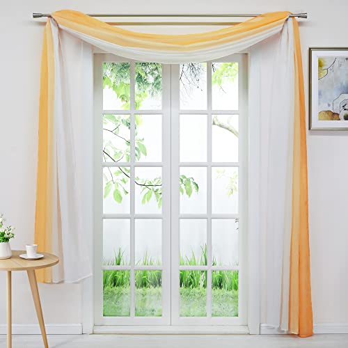 Delien Voile 1er Pack Gardinenschals Querbehang Transparente Gardine Freihanddeko Vorhang Einfarbige Farbverlauf Dekoschals Hängevorhang für Wohnzimmer Hochzeit Feier Party BxH 140x600cm,Orange von Delien