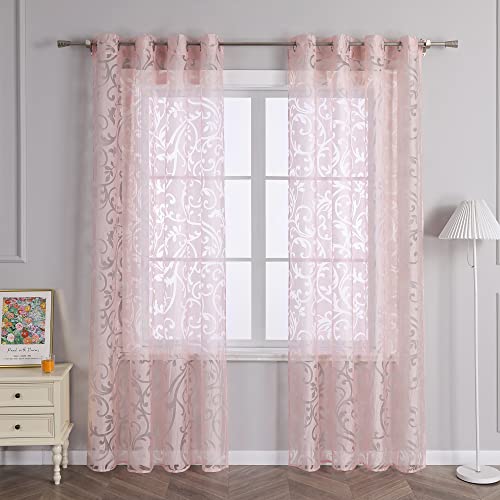 Delien Voile Ausbrenner Gardine mit Ranken Muster transparenter Vorhang mit Ösen Wohnzimmer Gardinenschals BxH 140x260cm Pink 1 St. von Delien