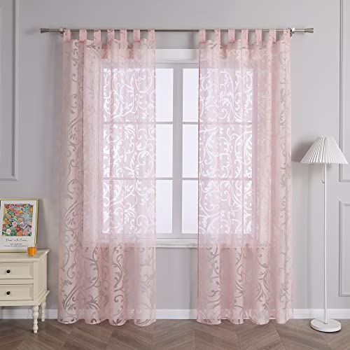 Delien Voile Ausbrenner Gardine mit Ranken Muster transparenter Vorhang mit Schlaufen Wohnzimmer Gardinenschals BxH 140x225cm Pink 1 St. von Delien