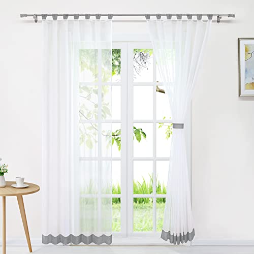 Delien Voile Gardine Transparent Vorhang Gardinenschals Modern Schlaufenschal Fensterschal Wohnzimmer Fenster Gardinen Farbnähte Vorhänge mit Schlaufen 1 Stück BxH 140x145cm,Grau von Delien
