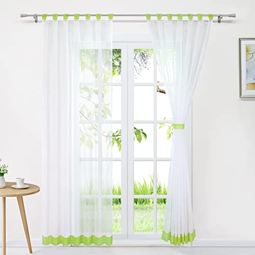 Delien Voile Gardine Transparent Vorhang Gardinenschals Modern Schlaufenschal Fensterschal Wohnzimmer Fenster Gardinen Farbnähte Vorhänge mit Schlaufen 1 Stück BxH 140x225cm,Grün von Delien