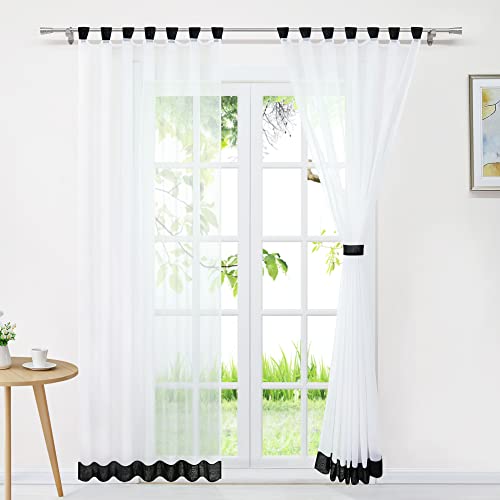 Delien Voile Gardine Transparent Vorhang Gardinenschals Modern Schlaufenschal Fensterschal Wohnzimmer Fenster Gardinen Farbnähte Vorhänge mit Schlaufen 1 Stück BxH 140x225cm,Schwarz von Delien