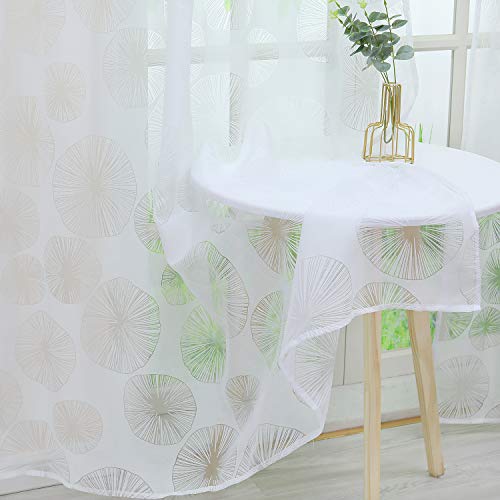 Delien Voile Gardine mit Ausbrenner Lotus Blatt Motiv transparenter Vorhang mit Ösen Wohnzimmer Gardinenschals BxH 140x245cm Weiß, 1 St. von Delien