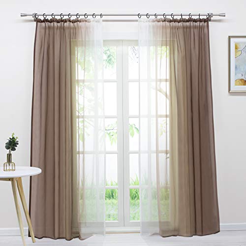 Delien Voile Gardine mit Farbverlauf Design transparenter Vorhang mit Kräuselband Wohnzimmer Fensterschals (2 Stück, je 175x140cm), braun von Delien