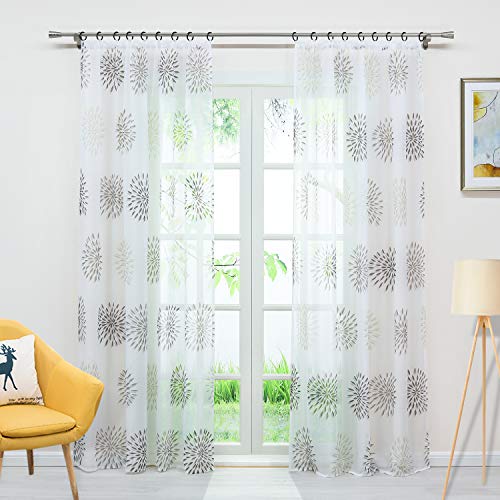 Delien Voile Gardine mit Kreis-Motiven Druck transparenter Vorhang mit Kräuselband Wohnzimmer Gardinenschals BxH 140x245cm Braun 1 Stück von Delien