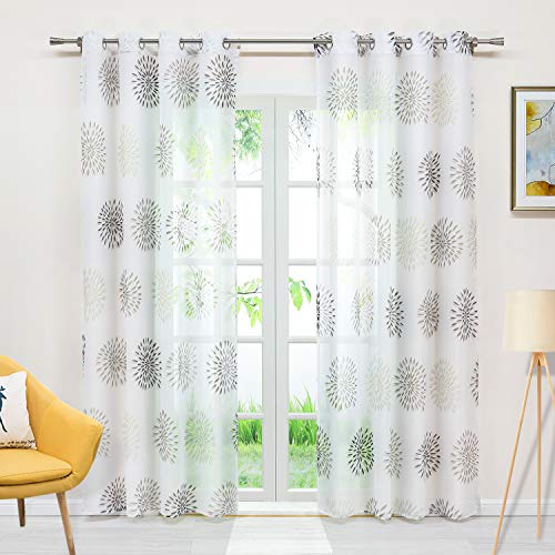 Delien Voile Gardine mit Kreis-Motiven Druck transparenter Vorhang mit Ösen Wohnzimmer Gardinenschals BxH 140x145cm Braun 1 Stück von Delien