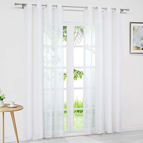 Delien Voile Gardine mit Ösen Transparent Vorhang Modern in Leinen-Optik Uni Ösenschal Dekoschal Wohnzimmer Gardinenschal Einfarbig Fenster Vorhänge 1 Stück BxH 140x225cm,Weiß von Delien