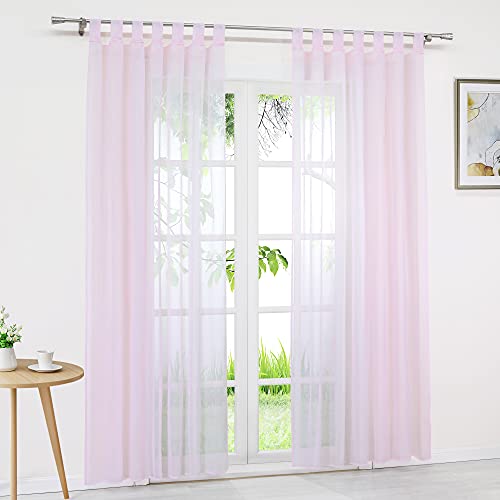 Delien Voile Gardine mit Schlaufen Transparent Vorhang Modern in Leinen-Optik Uni Schlaufenschal Dekoschal Wohnzimmer Gardinenschal Einfarbig Fenster Vorhänge 1 Stück BxH 140x245cm,Rosa von Delien