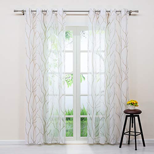 Delien Voile Gardine mit modernem Branch Muster transparente Gardinen mit Ösen Wohnzimmer Gardinenschals 175x140 cm Taupe 1 St. von Delien