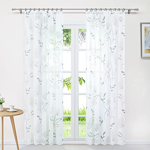 Delien Voile Gardinen 2er Set Gardinenschals mit Kräuselband Flächenvorhänge »Lotus« Transparenter Vorhang mit Blumenmuster Landhaus Deko Wohnzimmer Fenstergardine BxH 140x175cm,Weiß von Delien