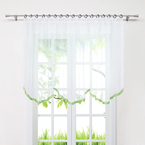 Delien Voile Gardinenschals 1 Stück Transparenter Einfarbige Vorhang mit Satinband Fensterschals Gardine mit Gewellter Saum mit Kräuselband BxH 300x120cm,Grün von Delien