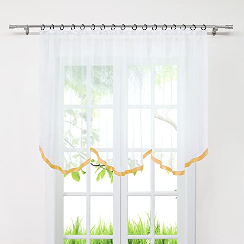 Delien Voile Gardinenschals 1 Stück Transparenter Einfarbige Vorhang mit Satinband Fensterschals Gardine mit Gewellter Saum mit Kräuselband BxH 300x120cm,Orange von Delien