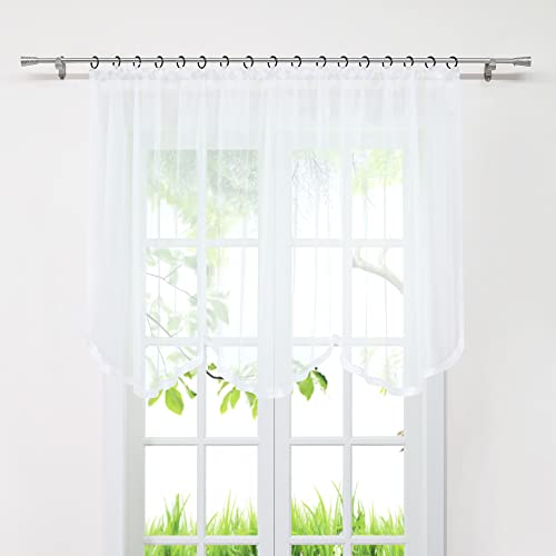 Delien Voile Gardinenschals 1 Stück Transparenter Einfarbige Vorhang mit Satinband Fensterschals Gardine mit Gewellter Saum mit Kräuselband BxH 300x140cm,Weiß von Delien