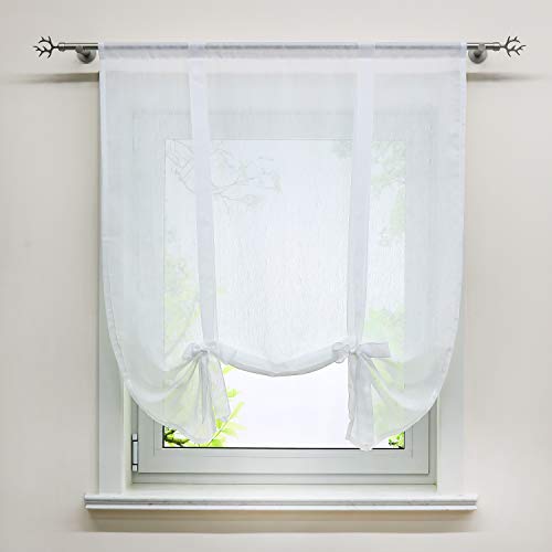 Delien Voile Raffrollo in Leinen-Optik transparentes Bindegardine Unifarbiges Schals Fenster Gardine BxH 100x140cm, weiß, 1 St. von Delien