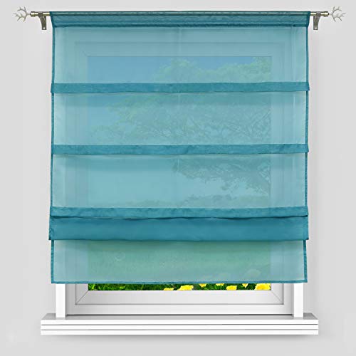 Delien Voile Raffrollo mit Falten Desgin unifarbene Faltrollo mit Tunnelzug transparente Gardine BxH 60x140cm blau 1 St. von Delien