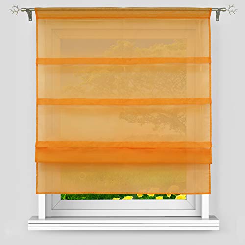 Delien Voile Raffrollo mit Falten Desgin unifarbene Faltrollo mit Tunnelzug transparente Gardine BxH 80x140cm orange 1 St. von Delien