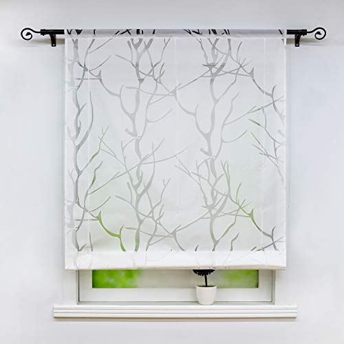 Delien Voile Raffrollo mit Tunnelzug Transparente Ausbrenner Gardine Küche Raffgardine Kurz Rolls Vorhang »Äste« Bändchenrollo Schals Modern Fenster Gardinen BxH 120x155cm,Weiß von Delien