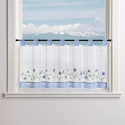 Delien Voile Scheibengardine Transparente Bistrogardinen Landhaus Kurz Vorhang Modern »Daisy« Kurzstores mit Blumenstickerei Küchengardinen mit Schlaufen BxH 90x30cm,Blau #2 Delien Voile Scheibengardine Transparente Bistrogardinen Landhaus Kurz Vorhang Modern »Daisy« Kurzstores mit Blumenstickerei Küchengardinen mit Schlaufen BxH 90x30cm,Blau #2 von Delien