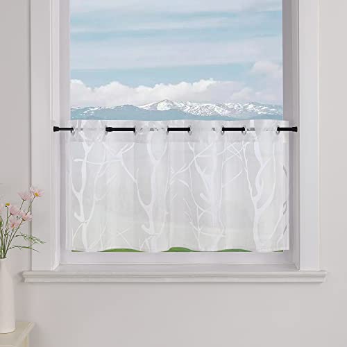 Delien Voile Scheibengardine mit Ösen Bistrogardinen Landhaus für Küche Transparente Kurzstores Modern Gardine »Zweig« Klein Fenster Kurz Vorhang BxH 120x30cm,Weiß von Delien